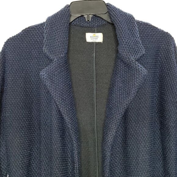 Marine Layer Navy Birdseye Open Cardigan Coat Size Medium - Picture 2 of 9
